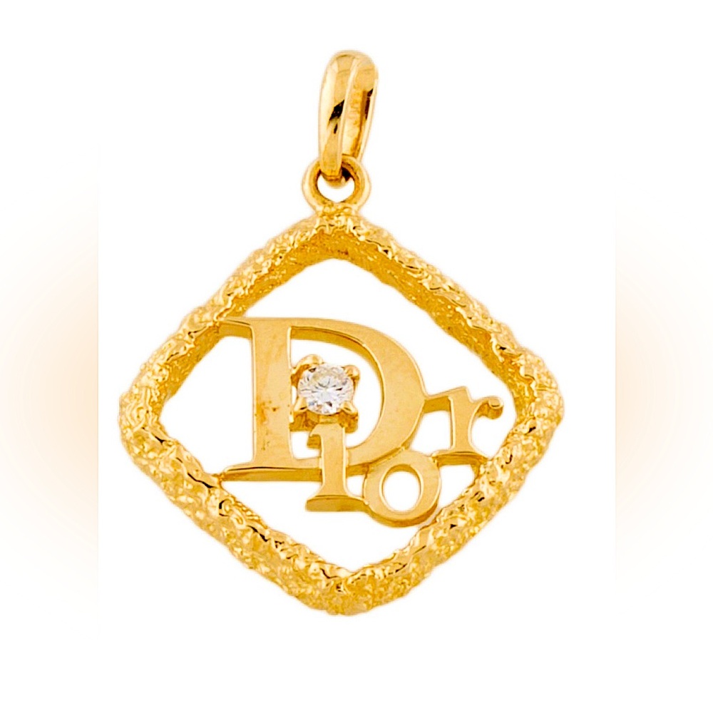 VINTAGE & very Rare CHRISTIAN DIOR 18K Yellow Gold Pendant with Diamond Accent